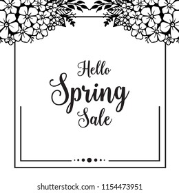 Hello spring sale floral hand draw vector illustration