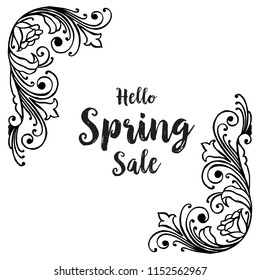 Hello spring sale flower frame hand drawn vector illustration