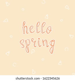 hello spring seamless pattern with handwritten slogan and cute  snowdrop flowers silhouettes on yellow background, editable vector illustration for fabric, textile, banner, paper