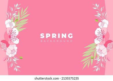 Hola primavera temporada con marco y esquina de fondo de flores coloridas
