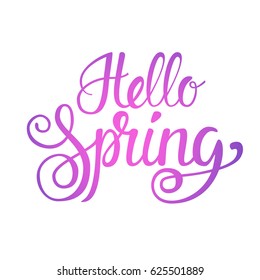 Hello Spring Season Text Banner Over White Background Flat Vector Illustration