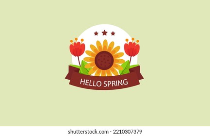 Hello Spring season vector logo design