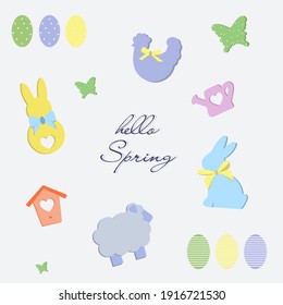 Hello Spring set illustration. Easter set