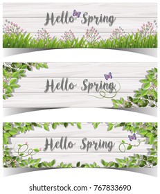 Señal de la primavera con flores e ilustración de la mariposa