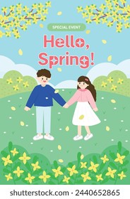 Hello Spring Special Promotion Event Vector Illustration Template 