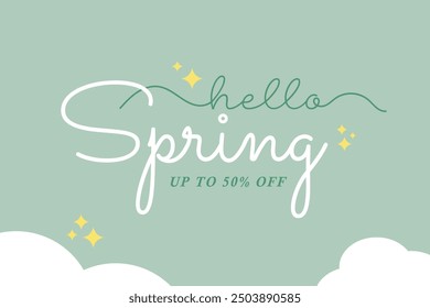 Hello Spring special sale banner. Modern calligraphy quote line 