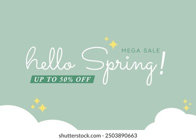Hello Spring special sale banner. Modern calligraphy quote line 
