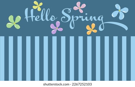 Hello Spring. Springlike background in blue with flowers in pastel colors.