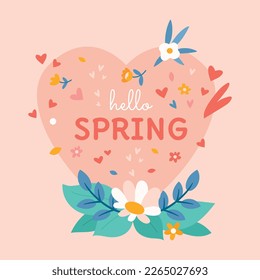 Hola fondo cuadrado de primavera. Estilo minimalista con elementos florales y textura. Plantilla de vector editable para tarjeta, banner, invitación, publicación en medios sociales, afiche, aplicaciones móviles, anuncios web. Eps 10