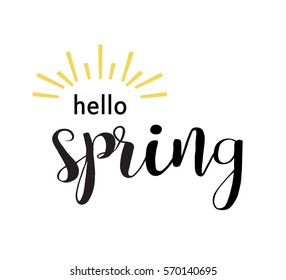 Hello Spring sun calligraphic lettering text vector. 