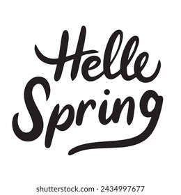 Hello Spring text banner. Handwriting Hello Spring short phrase. Hand drawn vector art.