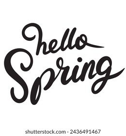 Hello Spring text banner on transparent background. Hand drawn vector art.