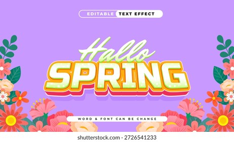 Efecto de texto Hello Spring con acentos florales y Colores vibrantes