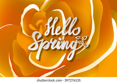 Hello Spring text with flowers and butterflies art