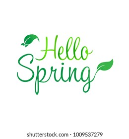Hello spring - Text green isolated on white background. Design element, vector illustration.