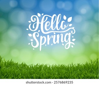 Hello Spring Text Isolated Nature Background With Gradient Mesh, Vector Illustration