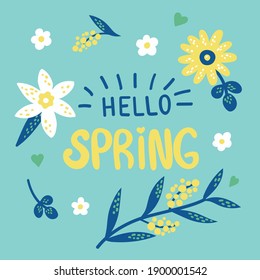 Hello Spring text phrase. Handwritten typography design. Trendy font poster, card, print, planner cover. 