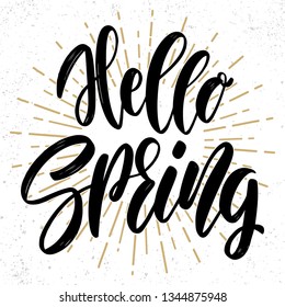 Hello spring text. Vector lettering phrase for poster, greeting card, postcard. Easter concept