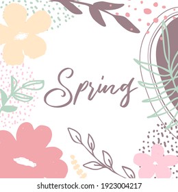 Hallo Frühling. Trendy abstrakte Kunstvorlagen. Geeignet für Social-Media-Beiträge, mobile Apps, Banner-Design. Vektormode-Hintergründe. Blätter und Pflanzen. Frühlingsferien. Frauentag. Ostern.