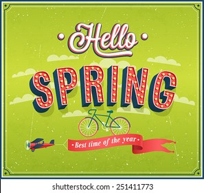 Hello spring typographic design. Vector illustration.