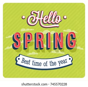 Hello spring typographic design. Vector illustration.