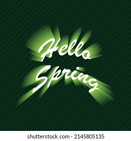 hello spring typography hand lettering drawing in light and dark green with white base color sprintime