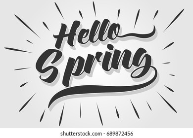 Hello Spring - Typography - Handwritten vector illustration, brush pen lettering, for greeting