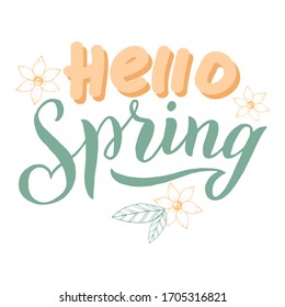 Hello spring typography lettering illustration. Handwritten text design. Trendy font poster, card, print, planner cover. Vector eps 10.