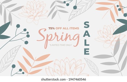 Hello, Spring typography. Lettering spring season with leaf for cards, invitation template. Modern lettering banner poster template background, Sale, offer.