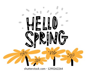 Hello, spring typography vector design for greeting cards and poster on white background. Vector illustration. Typography vector design for greeting cards and poster