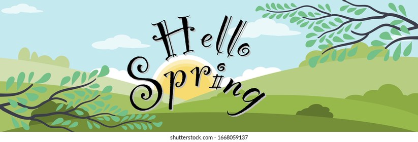 Hello spring vector background banner