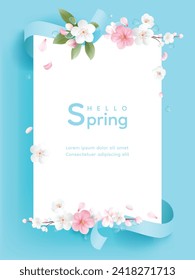 Hello spring vector background with flowers