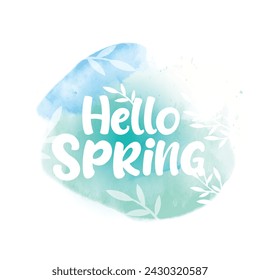 Hello Spring vector banner,poster design with colorful flower elements and green floral background for spring season.
