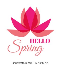 Hello spring vector card with abstract flower isolated on the white background.