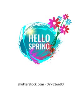 Hello, Spring. Vector greeting card with flowers EPS10