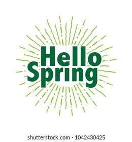 Hello spring Vector hand written text message isolated. card, congratulation, greeting. Poster, advertising, banner, placard design template. Hand written font, abc, script, lettering. Ink drawing.