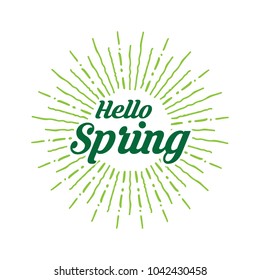 Hello spring Vector hand written text message isolated. card, congratulation, greeting. Poster, advertising, banner, placard design template. Hand written font, abc, script, lettering. Ink drawing.