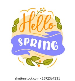 Hello spring. vector illustration features hand-lettered intertwined with flowers. Perfect for seasonal designs, invitations, and decorations, it captures the essence of springtime joy and renewal.