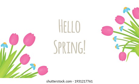 Hello Spring. Vector illustration of greetings to all girls and women on March 8.