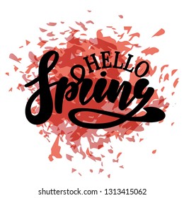 Hello Spring vector illustration . Hand lettering for inspirational poster, card etc. Motivational quote typography design