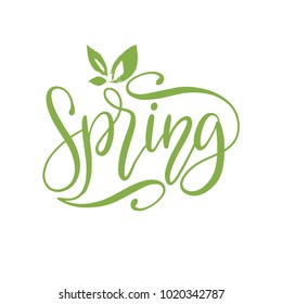Hello Spring vector illustration on white background. Hand lettering for inspirational poster, card etc. Motivational quote typography design. 