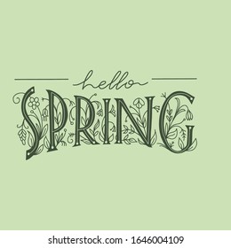 hallo federnde Vektorillustration mit Blumenschrift