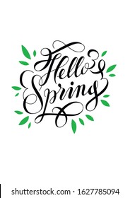 hello spring vector lettering illustration tpography card
