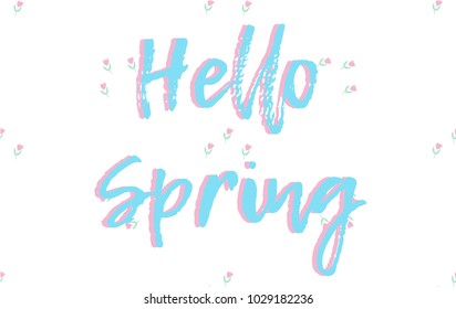 Hello spring vector quote. Colorful spring greeting card. Tulip bouquet pattern. stock vector