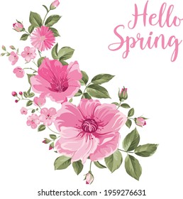 hello spring vertical background with cherry blossoms flowers