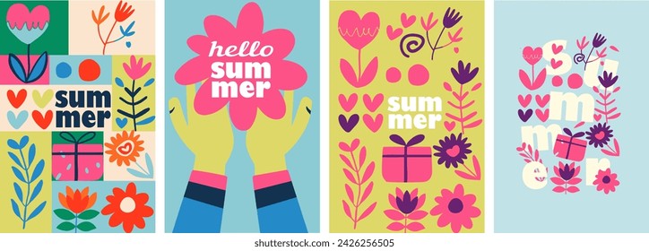 Hello spring. A vibrant and playful set of naive-style vector illustrations that capture the essence of spring and the onset of summer. 