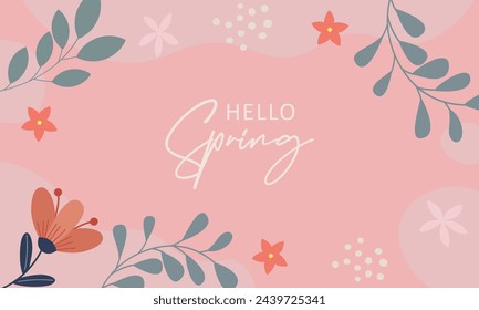 Hola Spring. Papel pintado primavera. Vector de fondo de temporada de primavera.