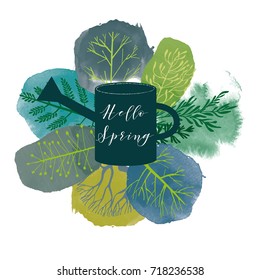 Hello spring. Watercolor vector background
