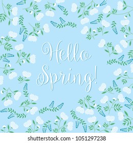 Hello Spring! White flowers on blue background - vector illustration eps10 