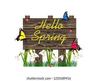 Hello Spring wooden sign